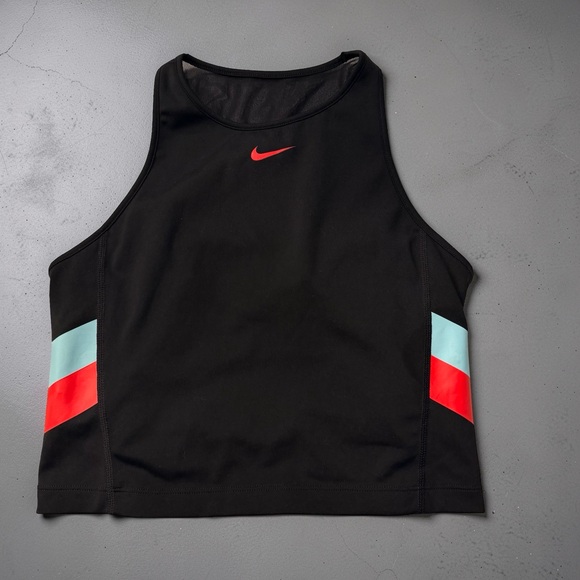 Nike Tops - Nike Dri-Fit Longline Crop Sports Bra Black Colorblock Mesh Inset Size S Active